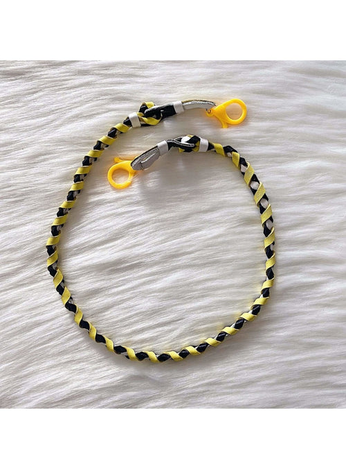 Haru Palette Jewelry Tri-color Braided Leather Mask Leash in Yellow Mask Leash with Chain | Haru Palette at Valia Honolulu Valia Honolulu
