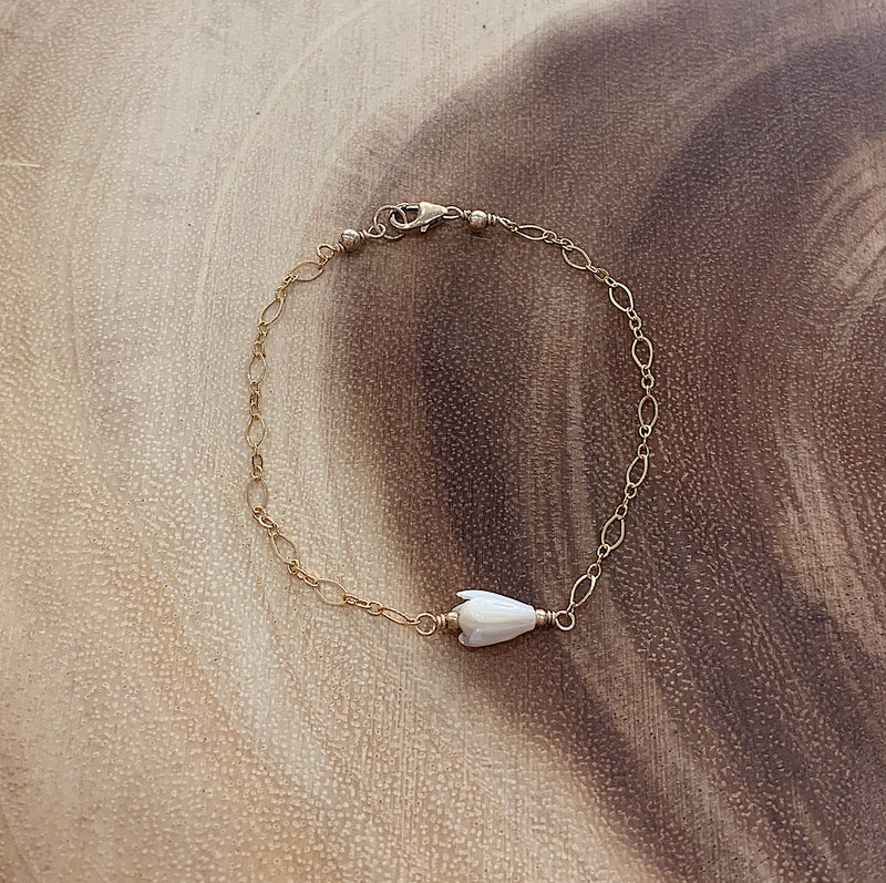 14k GF Mother of Pearl Pikake Bracelet