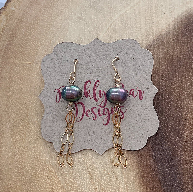 14k GF Peacock Freshwater Pearl Dangle Earrings