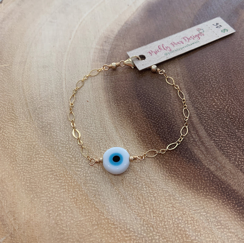 14k GF Keiki White Evil Eye Bracelet