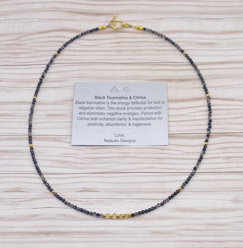 Black Tourmaline and Citrine with Gold Hematite Necklace