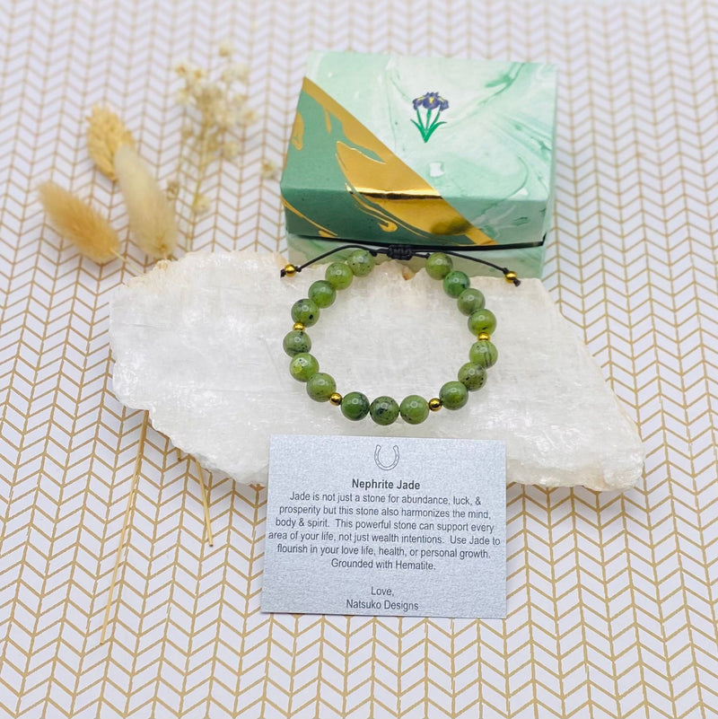 Nephrite Jade with Gold Hematite Bracelet