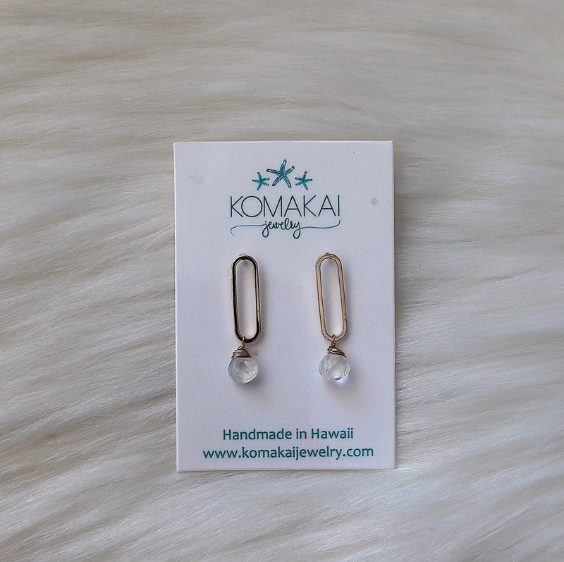 Komakai Jewelry Jewelry Bold Staple Earrings in Rainbow Moonstone Bold Staple Earrings in Rainbow Moonstone | Dainty Handmade Jewelry | Valia Honolulu Valia Honolulu