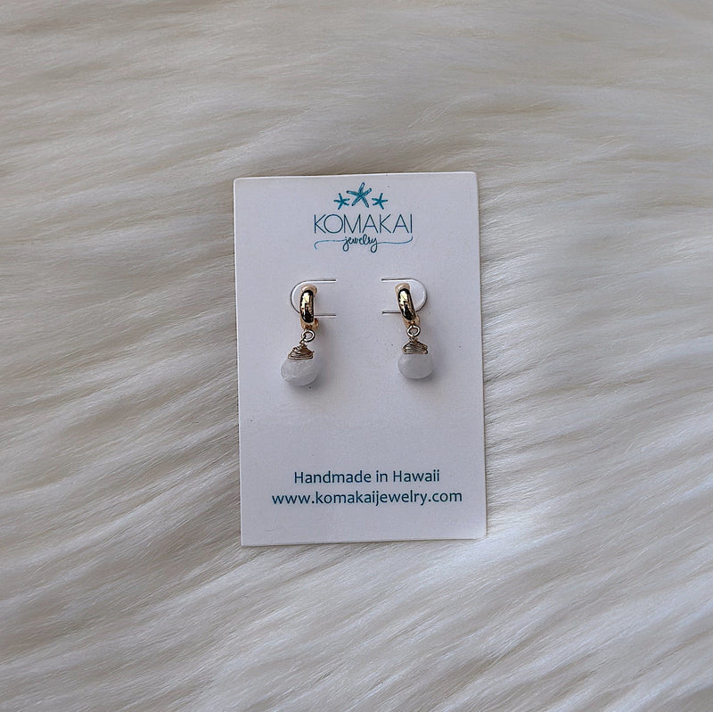 Komakai Jewelry Jewelry Gemstone Half Hoop Post Earrings in Rainbow Moonstone Rainbow Moonstone Half Hoop Earrings| Dainty Gemstone Jewelry | Valia H Valia Honolulu