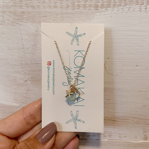 Komakai Jewelry Jewelry Starfish Charm Necklace w/Aqua Chalcedony Starfish Necklace | Dainty Gemstone Jewelry | Valia Honolulu Valia Honolulu