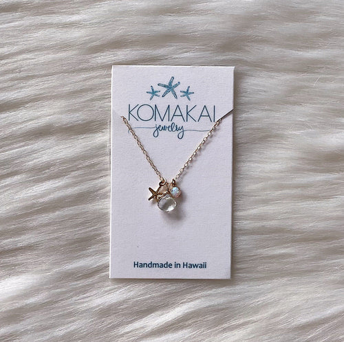 Komakai Jewelry Jewelry Starfish Charm Necklace w/Opal Starfish Necklace | Dainty Gemstone Jewelry | Valia Honolulu Valia Honolulu