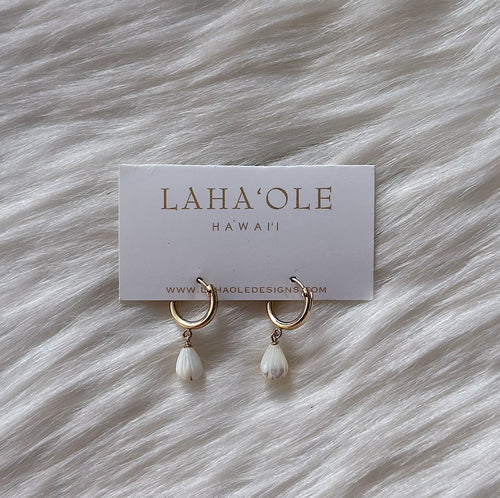 Laha’ole Jewelry Small Pikake Huggies Naupaka Dangle Earrings | Handmade Hawaiian Jewelry | Valia Honolulu Valia Honolulu