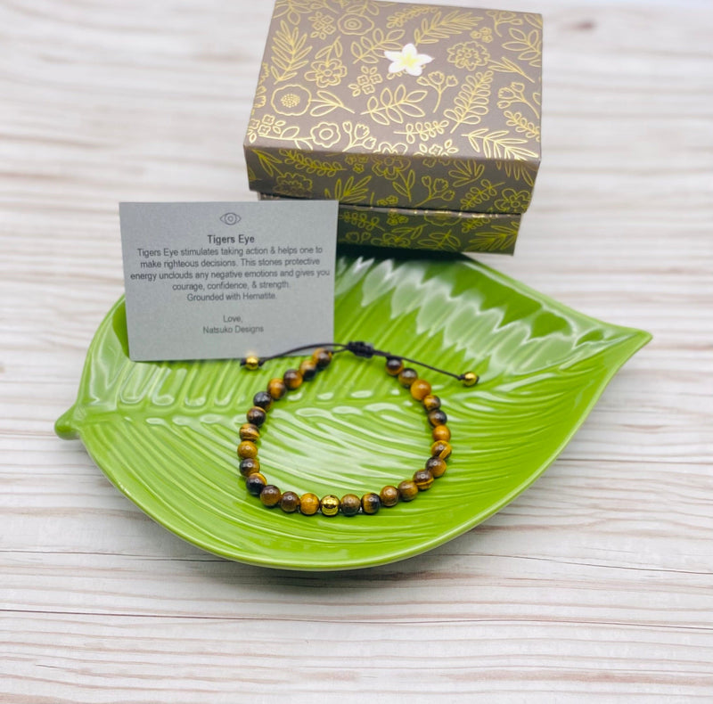Natsuko Designs Jewelry Tiger's Eye w/Gold Hematite Bracelet Valia Honolulu