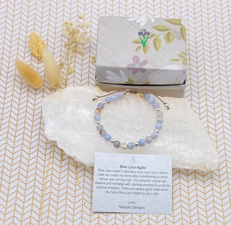 Blue Lace Agate with Antique Silver Heart Bracelet