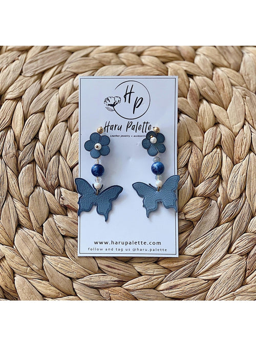Haru Palette Jewelry Audrey Earrings in Blue Leather Earrings | Unique Round Design | Haru Palette at Valia Honolulu Valia Honolulu