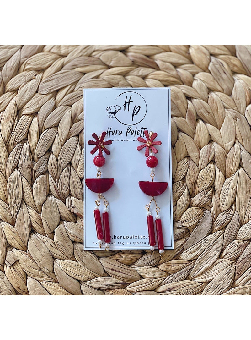 Haru Palette Jewelry Chloe Earrings in Red Leather Earrings | Unique Round Design | Haru Palette at Valia Honolulu Valia Honolulu