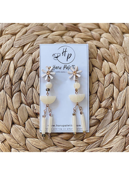 Haru Palette Jewelry Chloe Earrings in White Leather Earrings | Unique Round Design | Haru Palette at Valia Honolulu Valia Honolulu