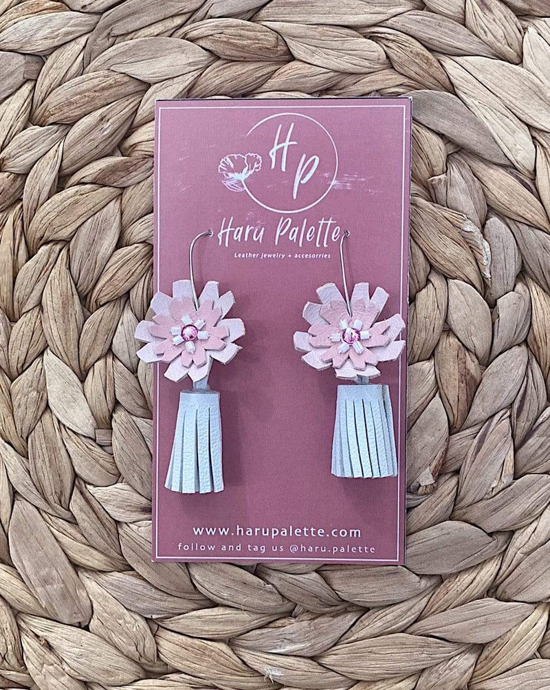 Haru Palette Jewelry Pink Sakura with Tassel Earrings Leather Earrings | Pink Sakura  | Haru Palette at Valia Honolulu Valia Honolulu