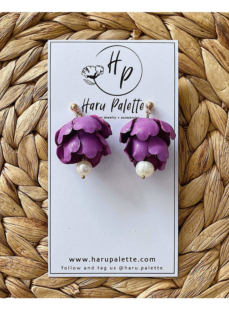 Haru Palette Jewelry Purple Peony Earrings Leather Earrings | Purple Peonies | Haru Palette at Valia Honolulu Valia Honolulu