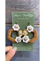 Rattan and Leather Hexagon Earrings