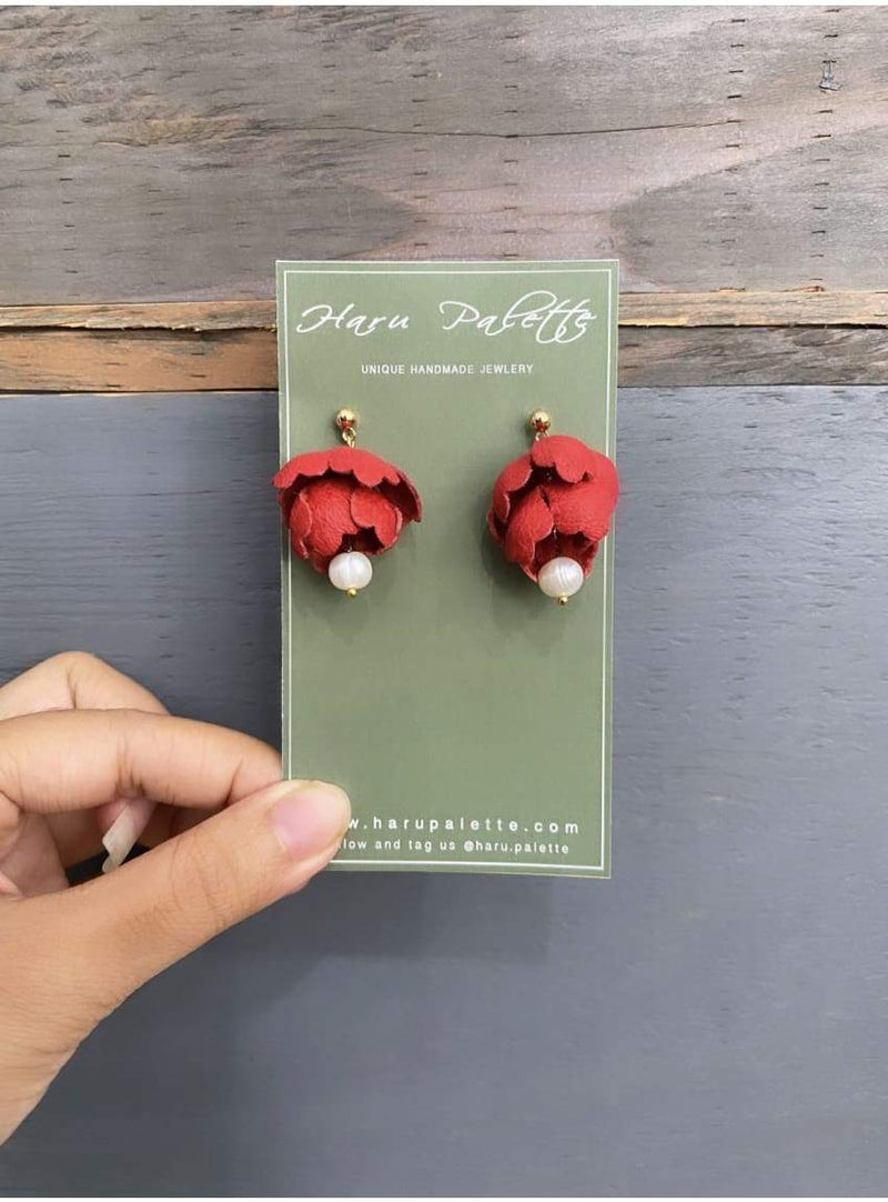 Red Peony Earrings