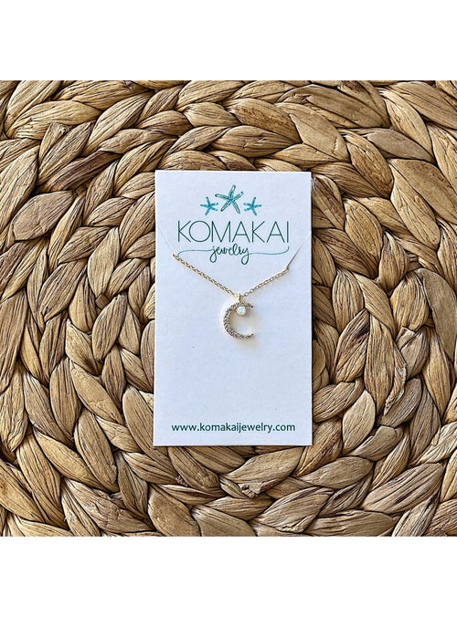 Komakai Jewelry Jewelry Crescent CZ + Opal Moon Necklace Crescent CZ + Opal Moon Necklace | Dainty Gemstone Jewelry | Valia Honolulu Valia Honolulu