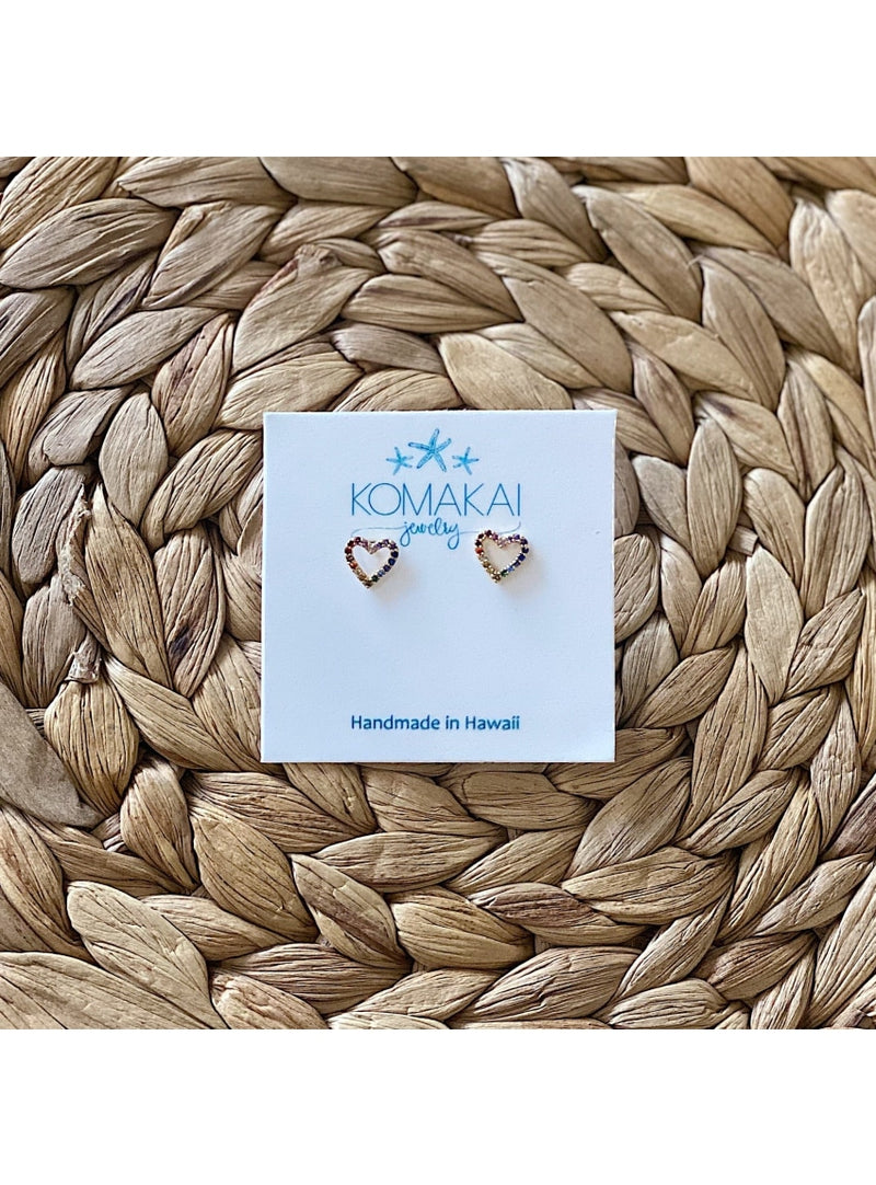 Komakai Jewelry Jewelry Rainbow Pave Heart Stud Earrings Rainbow Pave CZ Heart Stud Earrings | Dainty Gemstone Jewelry | Valia H Valia Honolulu