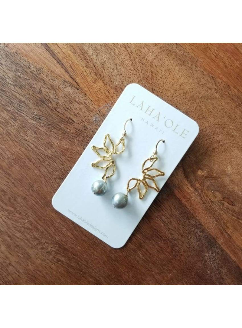 14k Vermeil Naupaka w/Tahitian Pearls Earrings