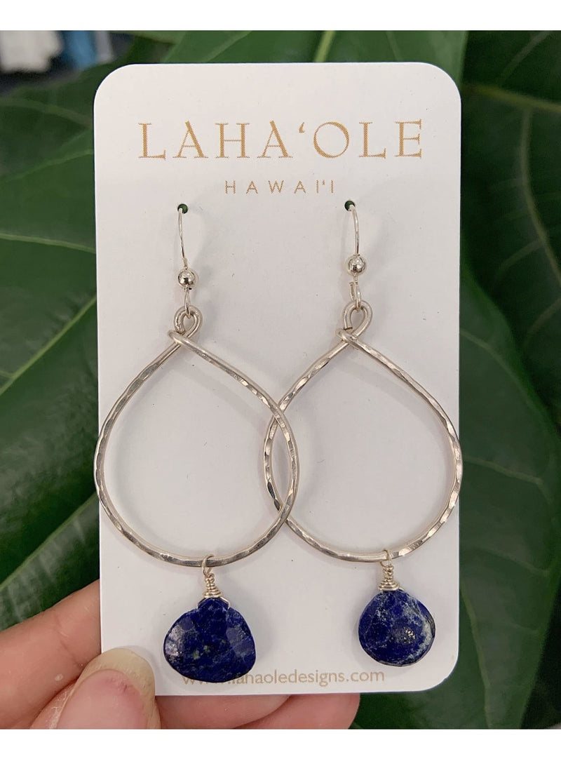 Laha’ole Jewelry SS Large Lapis Hoops Peach Pearl Hoop Earrings | Handmade Hawaiian Jewelry | Valia Honolulu Valia Honolulu