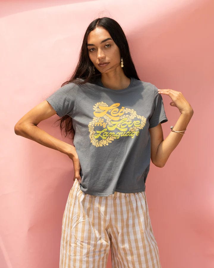 Mahina Made t-shirt Lei is My Love Language Tee in Ahinahina Valia Honolulu