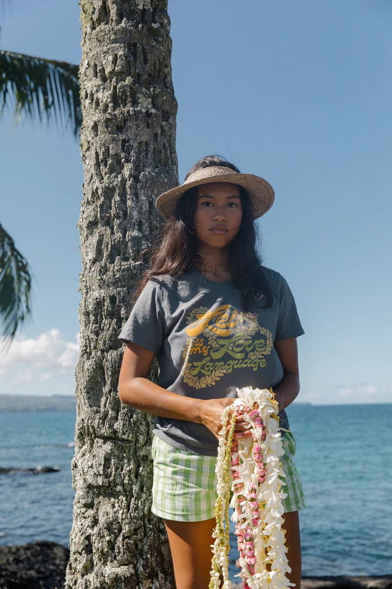 Mahina Made t-shirt Lei is My Love Language Tee in Ahinahina Valia Honolulu