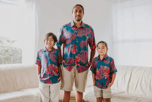 Pohaku Hawaii Keiki Boy's Aloha Shirt in Koa Kalea Boys Aloha Shirt in Dark Green | Keiki Aloha Shirt | Valia Honolulu Valia Honolulu