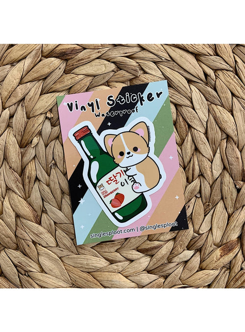 Single Sploot Stationary Strawberry Soju Corgi Sticker Strawberry Soju Corgi Sticker | Single Sploot at Valia Honolulu Valia Honolulu