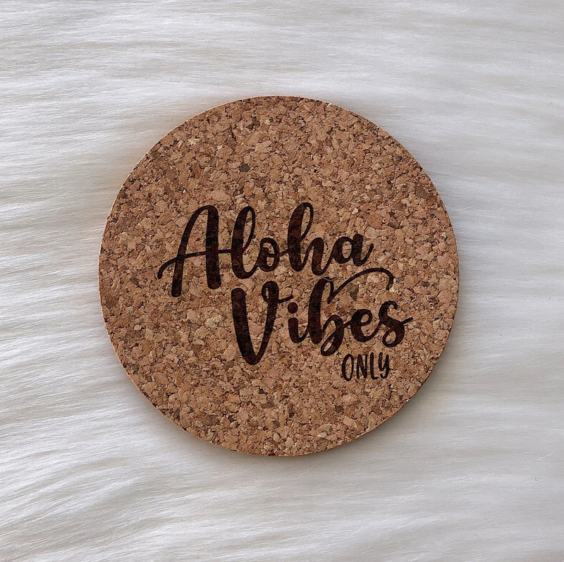 Workshop 28 Home Cork Coaster in Aloha Vibes Only Cork Coaster | Workshop 28 at Valia Honolulu Valia Honolulu