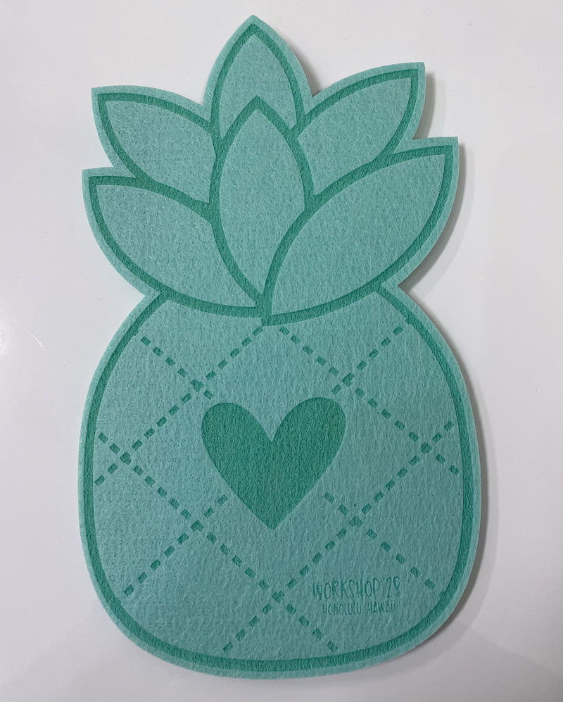 Workshop 28 Home Turquoise Heart Pineapple Felt Coaster Heart Pineapple Felt Coaster | Workshop 28 at Valia Honolulu Valia Honolulu